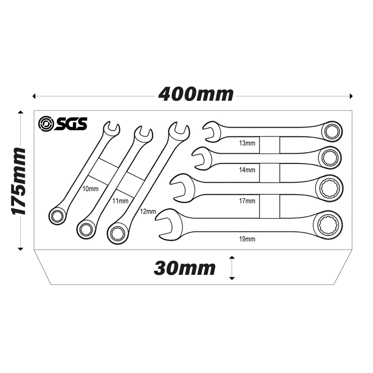 SGS 7pc 72-Tooth Metric Ratchet Spanner Set | 10mm-19mm | Foam Insert